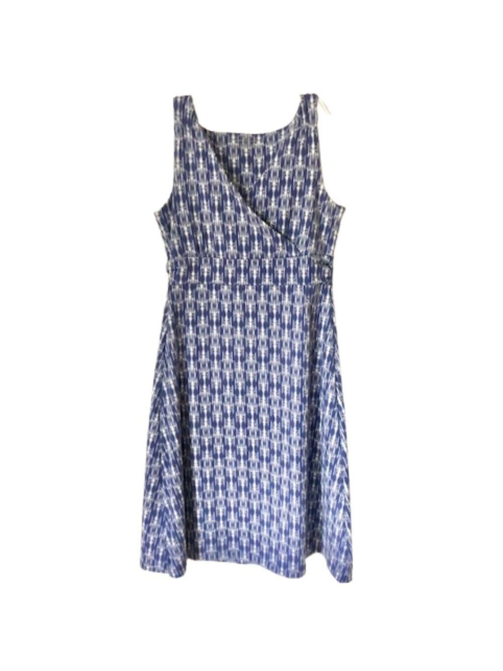 Eddie Bauer Travex Crossover Fit/Flare Dress Blue/White Midi - L